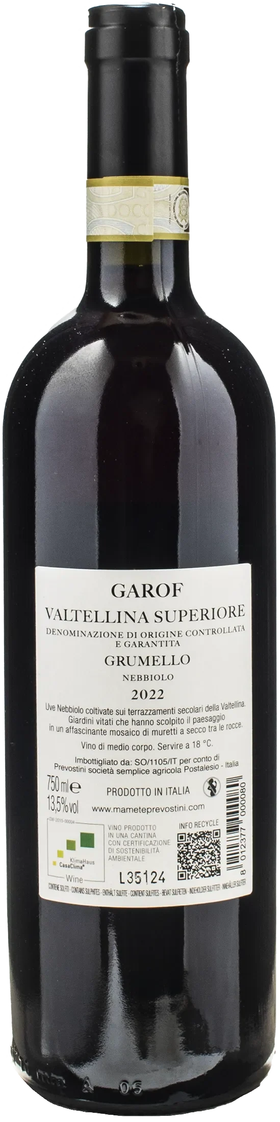 Mamete Prevostini Valtellina Superiore Grumello Nebbiolo Garof 2022