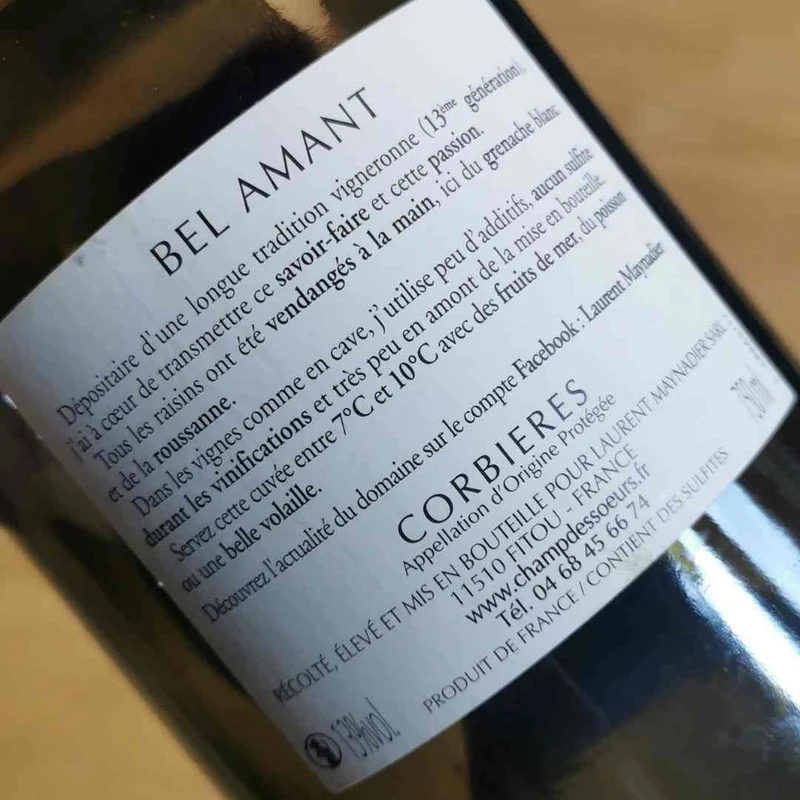 Bel Amant - Champ des soeurs - 2016 - AOP Corbieres Blanc