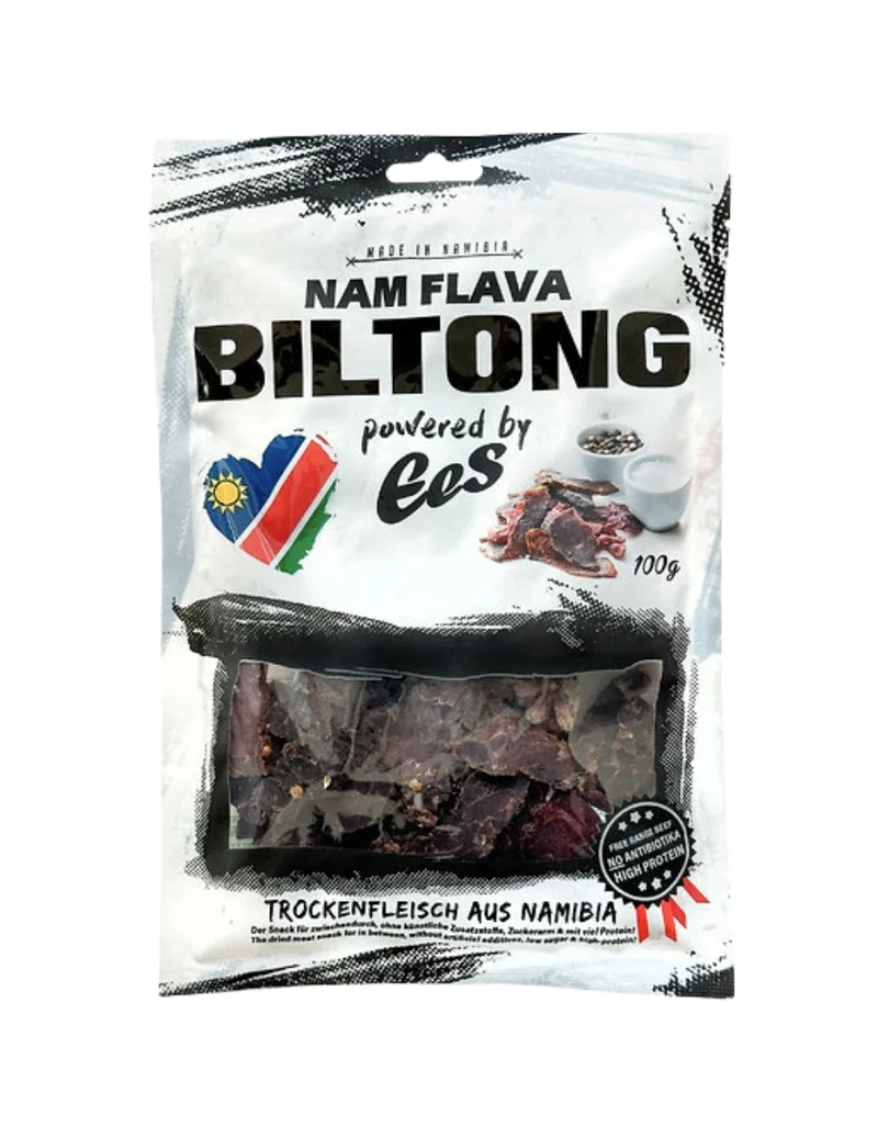 Nam Flava Beef Biltong by EES 100g - MHD 17.06.2027 - Original Beef Biltong - geschnitten - free range - aus Namibia